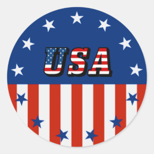 USA - American Flag and Stars in Circle Classic Round Sticker