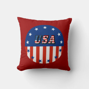 USA - American Flag and Stars in Circle Cushion
