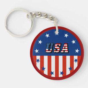 USA - American Flag and Stars in Circle Key Ring