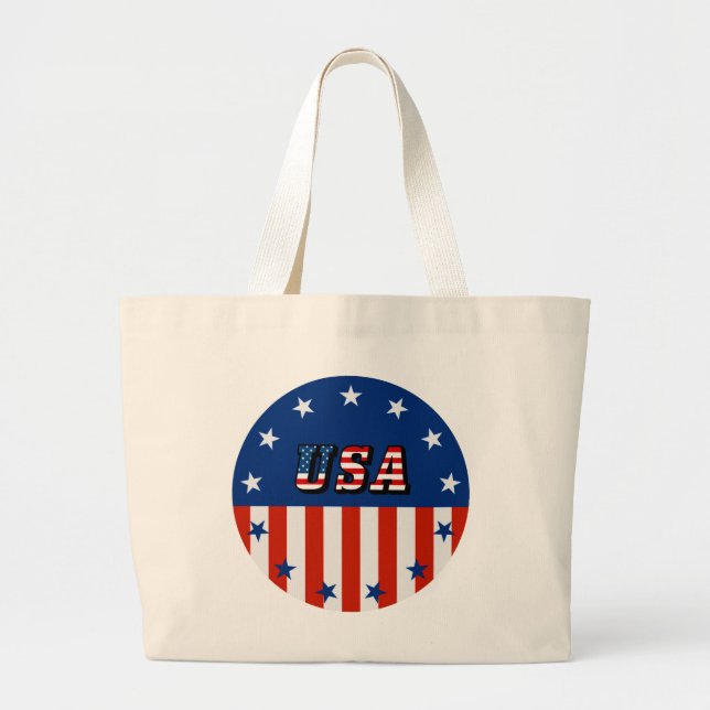USA - American Flag and Stars in Circle Large Tote Bag (Front)
