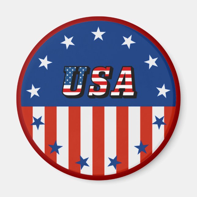 USA - American Flag and Stars in Circle Magnet (Front)