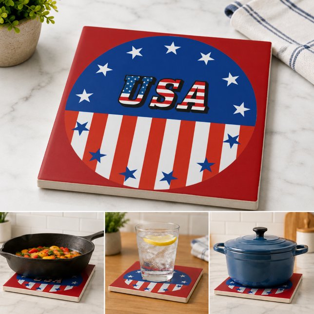 USA - American Flag and Stars in Circle Tile (USA - American Flag and Stars in Circle Ceramic Tile)