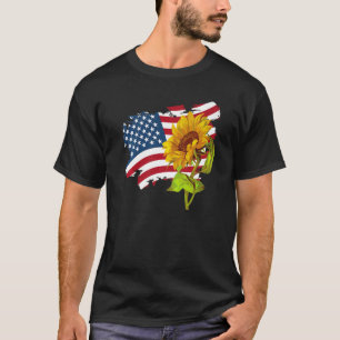 USA American Flag And Sunflower casual Graphic T-Shirt