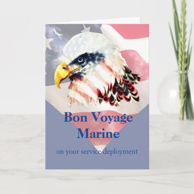 USA American Flag Bald Eagle Bon Voyage Marine Card (Front)