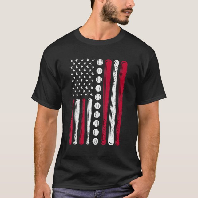 USA American Flag Baseball Patriotic Men Boys 4th  T-Shirt (Front)