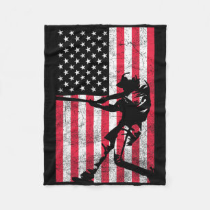Usa American Flag Baseball Red White Blue 4th Of J Fleece Blanket