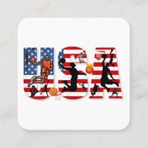 USA American Flag Basketball Square Business Card