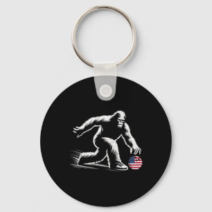 Usa American Flag Bigfoot Bowling Bowler  Key Ring
