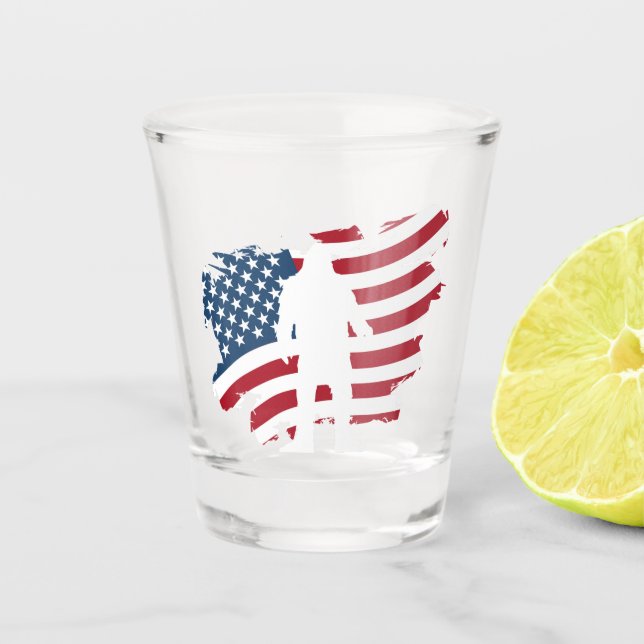 USA American Flag Bigfoot Whiskey Shot Glass (Front)