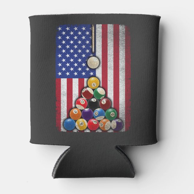USA American Flag Billiard 8 Ball Pool Player Can Cooler (Front)