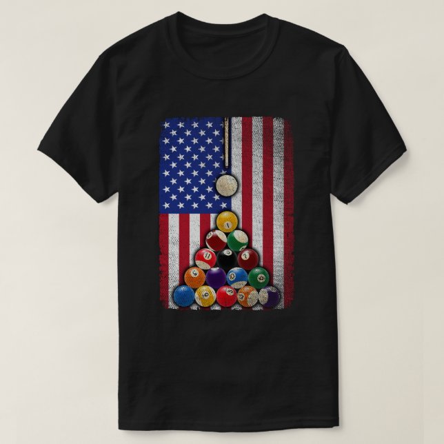USA American Flag Billiard 8 Ball Pool Player T-Shirt (Design Front)