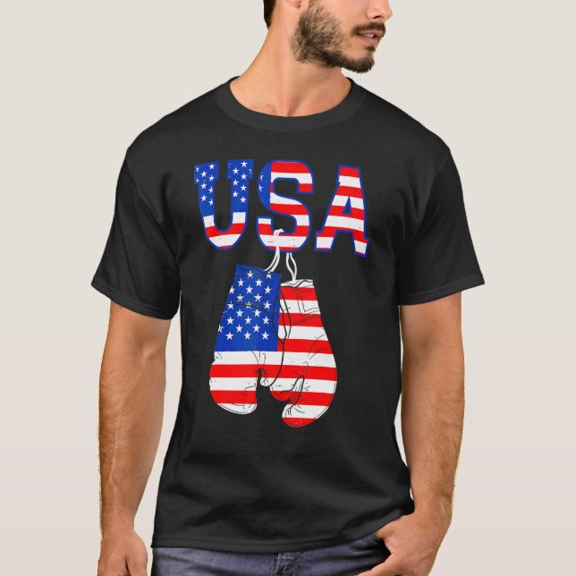 Usa American Flag Boxing Gloves Fourth Of July Pat T-Shirt (Front)