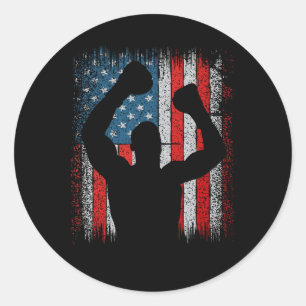 Usa American Flag Boxing Kickboxing Patriotic 4th Classic Round Sticker