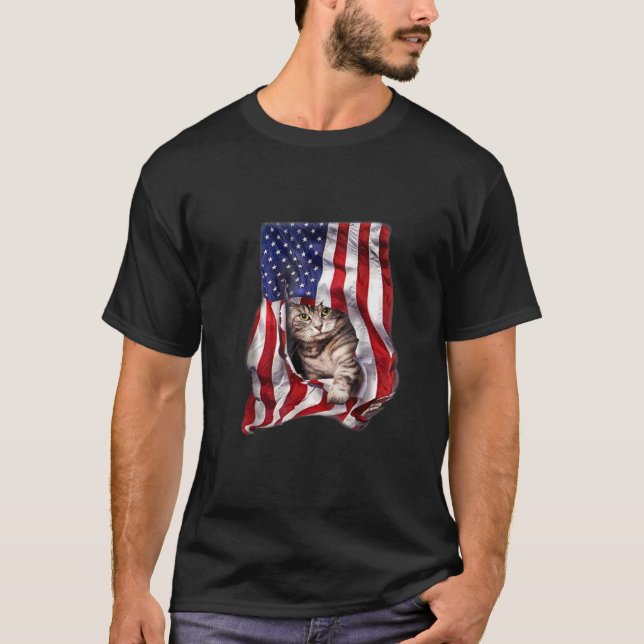USA American Flag Cat Kitty Kitten Funny 4Th July T-Shirt (Front)