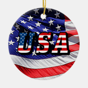 USA - American Flag Ceramic Tree Decoration
