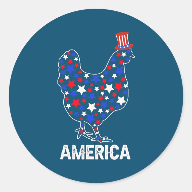 USA American Flag Chicken Lover 4th of July Classic Round Sticker (Front)