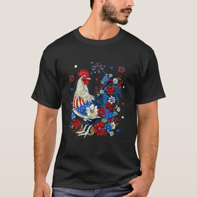 USA American Flag Chicken Lover 4th Of July Patrio T-Shirt (Front)