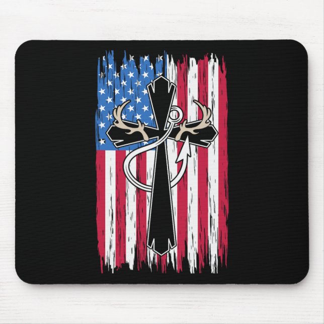 Usa American Flag Christian Hunting Fishing Lover  Mouse Mat (Front)