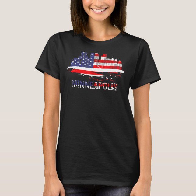 Usa American Flag Cityscape Minneapolis Minnesota  T-Shirt (Front)