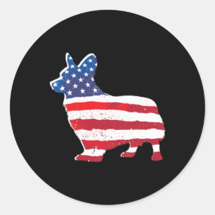 Usa American Flag Corgi Pet Dog Lovers 4th Of July Classic Round Sticker