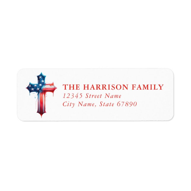 USA American Flag Cross Return Address Labels (Front)