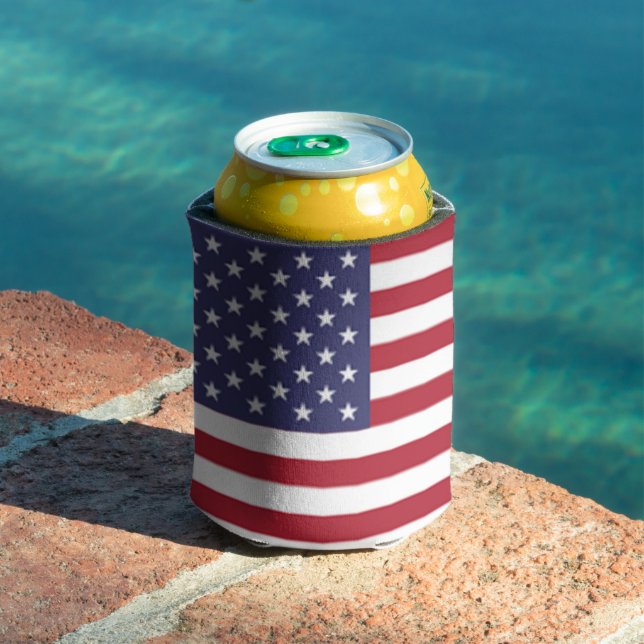 USA American Flag, Custom Personalised Beer Can Cooler (In Situ Pool)