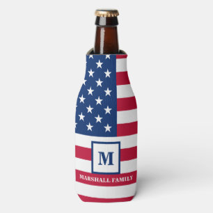 USA American Flag Customised Monogram 4th Of July Bottle Cooler