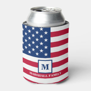 USA American Flag Customised Monogram 4th Of July Can Cooler