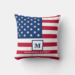 USA American Flag Customised Monogram 4th Of July Cushion