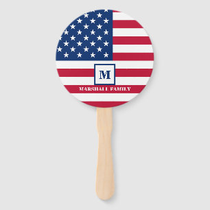 USA American Flag Customised Monogram 4th Of July Hand Fan