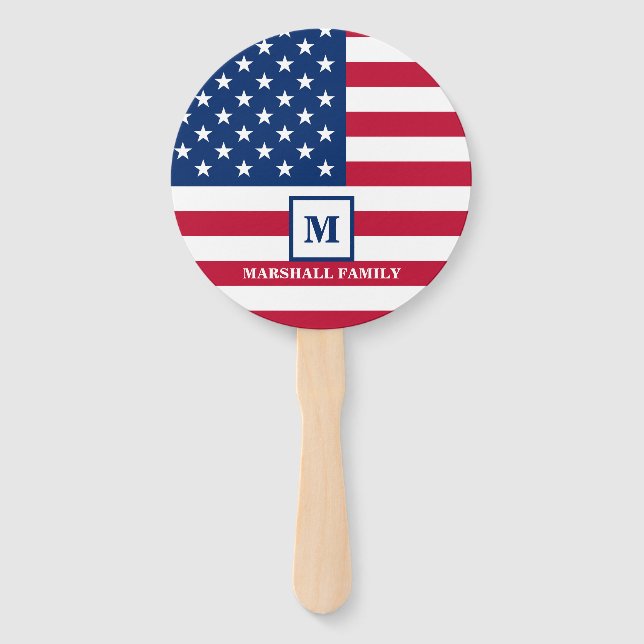 USA American Flag Customised Monogram 4th Of July Hand Fan (Front)