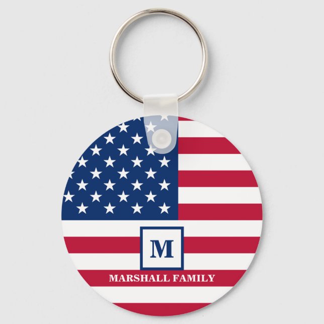 USA American Flag Customised Monogram 4th Of July Key Ring (Front)