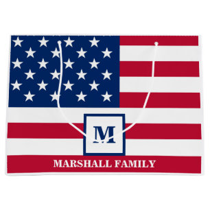 USA American Flag Customised Monogram 4th Of July Large Gift Bag