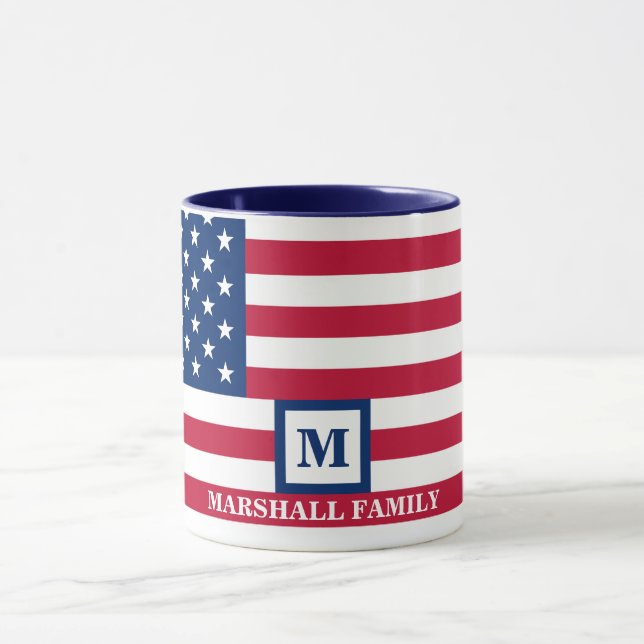 USA American Flag Customised Monogram 4th Of July Mug (Center)