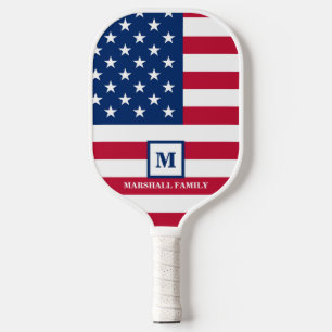 USA American Flag Customised Monogram 4th Of July Pickleball Paddle