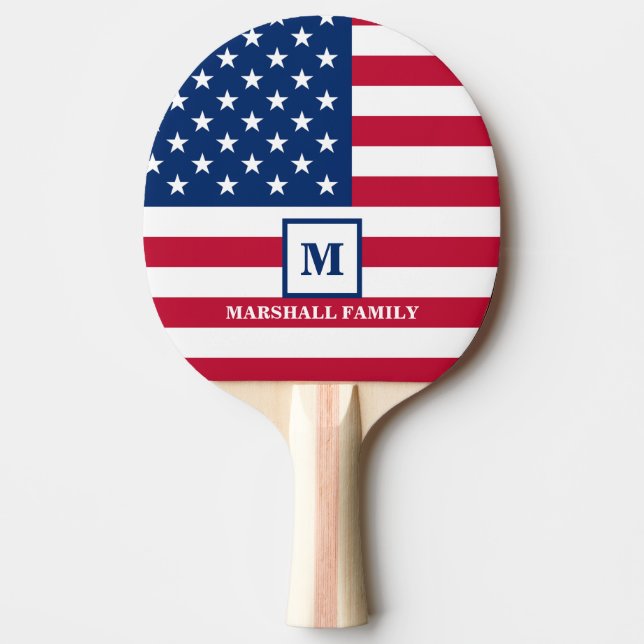 USA American Flag Customised Monogram 4th Of July Ping Pong Paddle (Front)