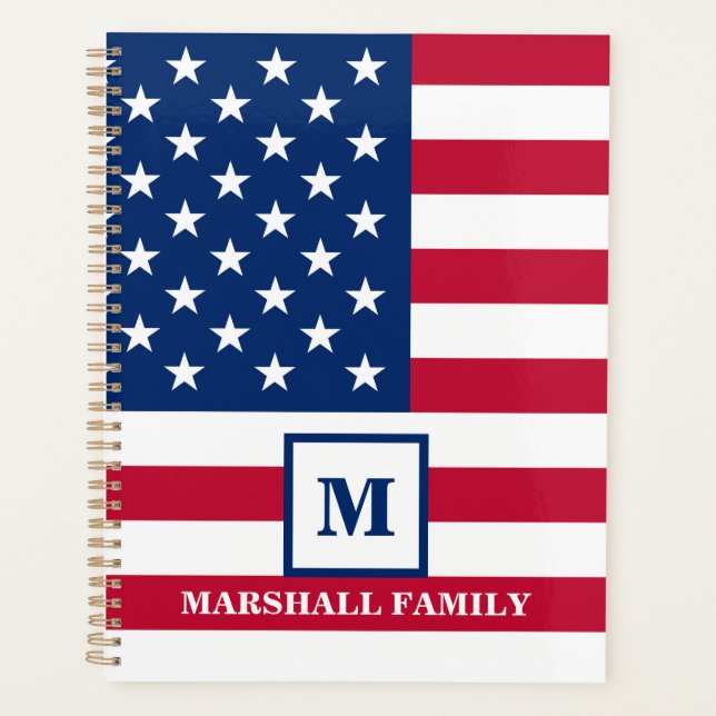USA American Flag Customised Monogram 4th Of July Planner (Front)