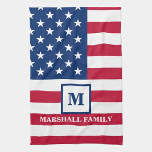 USA American Flag Customised Monogram 4th Of July Tea Towel