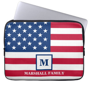 USA American Flag Customized Monogram 4th Of July Laptop Sleeve