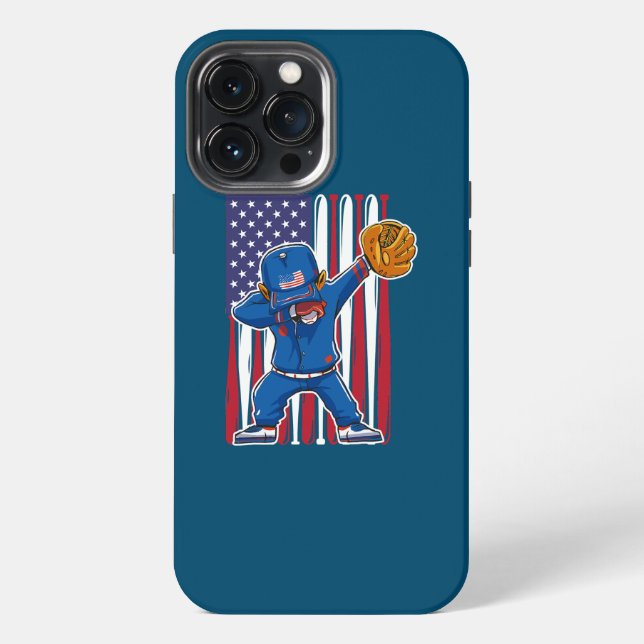 USA American Flag Dabbing Baseball Player 4th Of iPhone Case (Back)