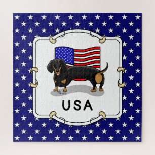 USA American Flag Dachshund - (black & tan) Jigsaw Puzzle