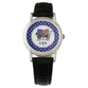 USA American Flag Dachshund - (black & tan) Watch