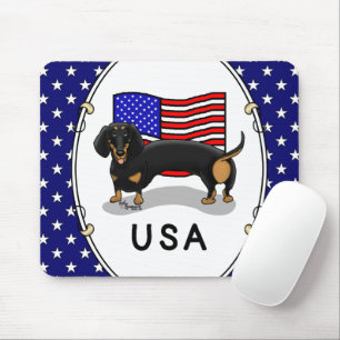 USA American Flag Dachshund Dachsie (black & tan) Mouse Mat