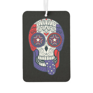 USA American Flag Day Of The Dead Sugar Skull Car Air Freshener