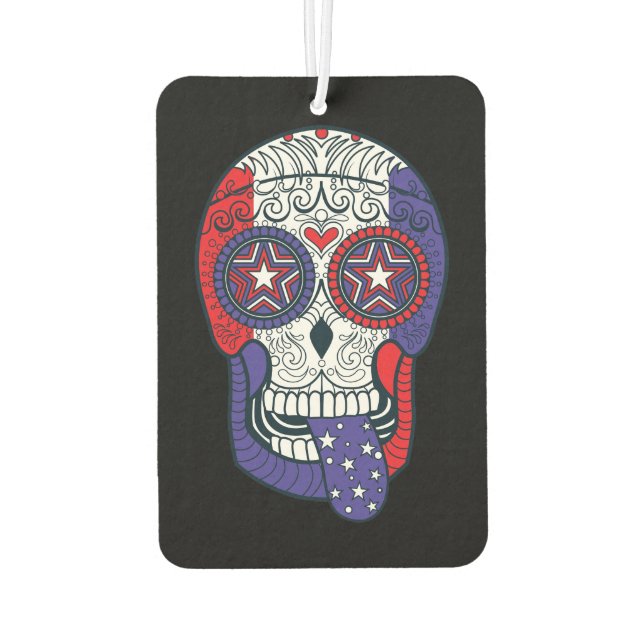 USA American Flag Day Of The Dead Sugar Skull Car Air Freshener (Back)