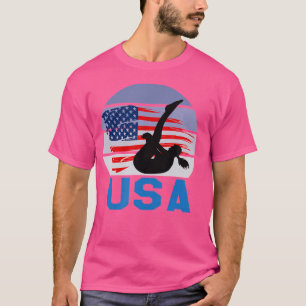 Usa American Flag Diving Sports Female Swimming Ga T-Shirt