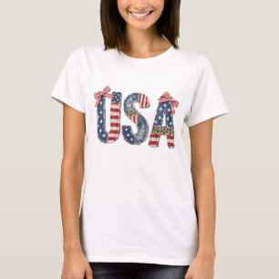 USA American Flag, FAUX Patchwork, 250 Years T-Shirt