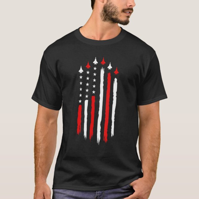 Usa American Flag Fighter Jet Aeroplane 4th Of Jul T-Shirt (Front)
