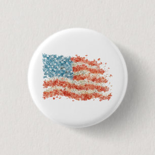 USA American Flag Floral 3 Cm Round Badge