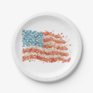USA American Flag Floral Paper Plate